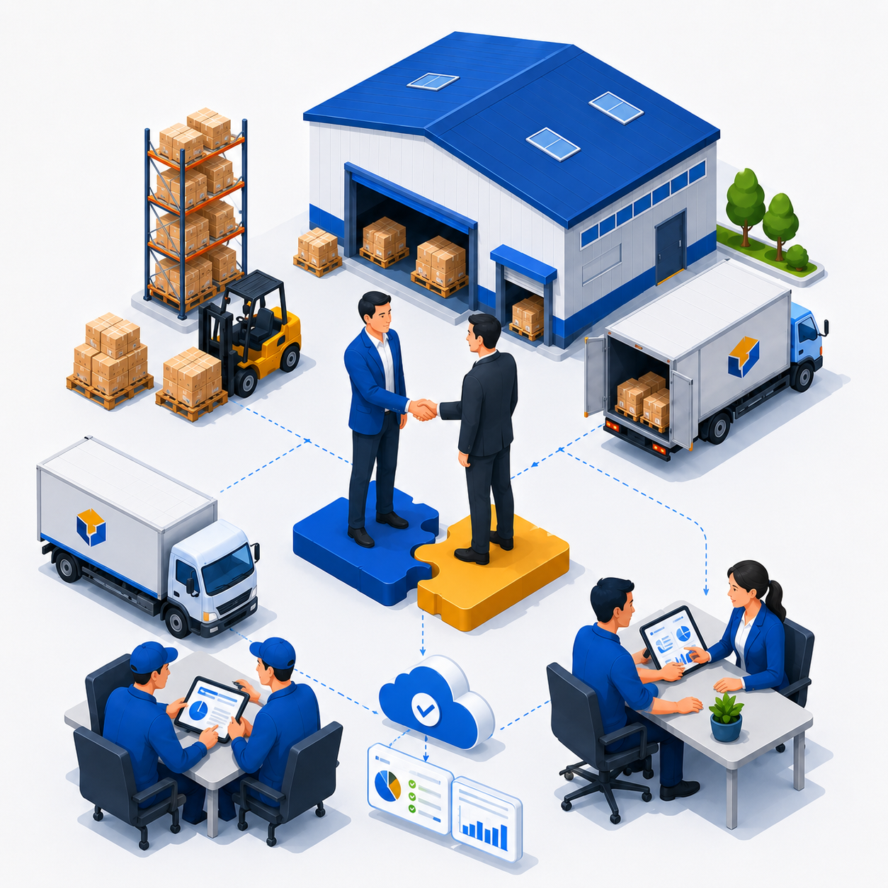 Ilustrasi outsourcing partnership untuk pengelolaan partner logistik